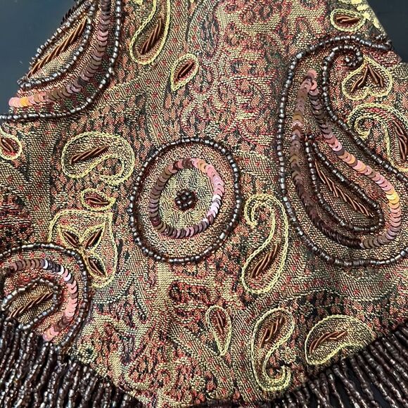 Batua brown multi colored beaded boho festival kiss lock vintage style bag EUC - Picture 4 of 13